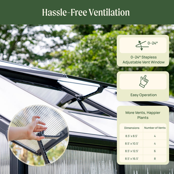 Vego Garden Victorian Greenhouse - 8.5ft Wide VGHV0808PCBK